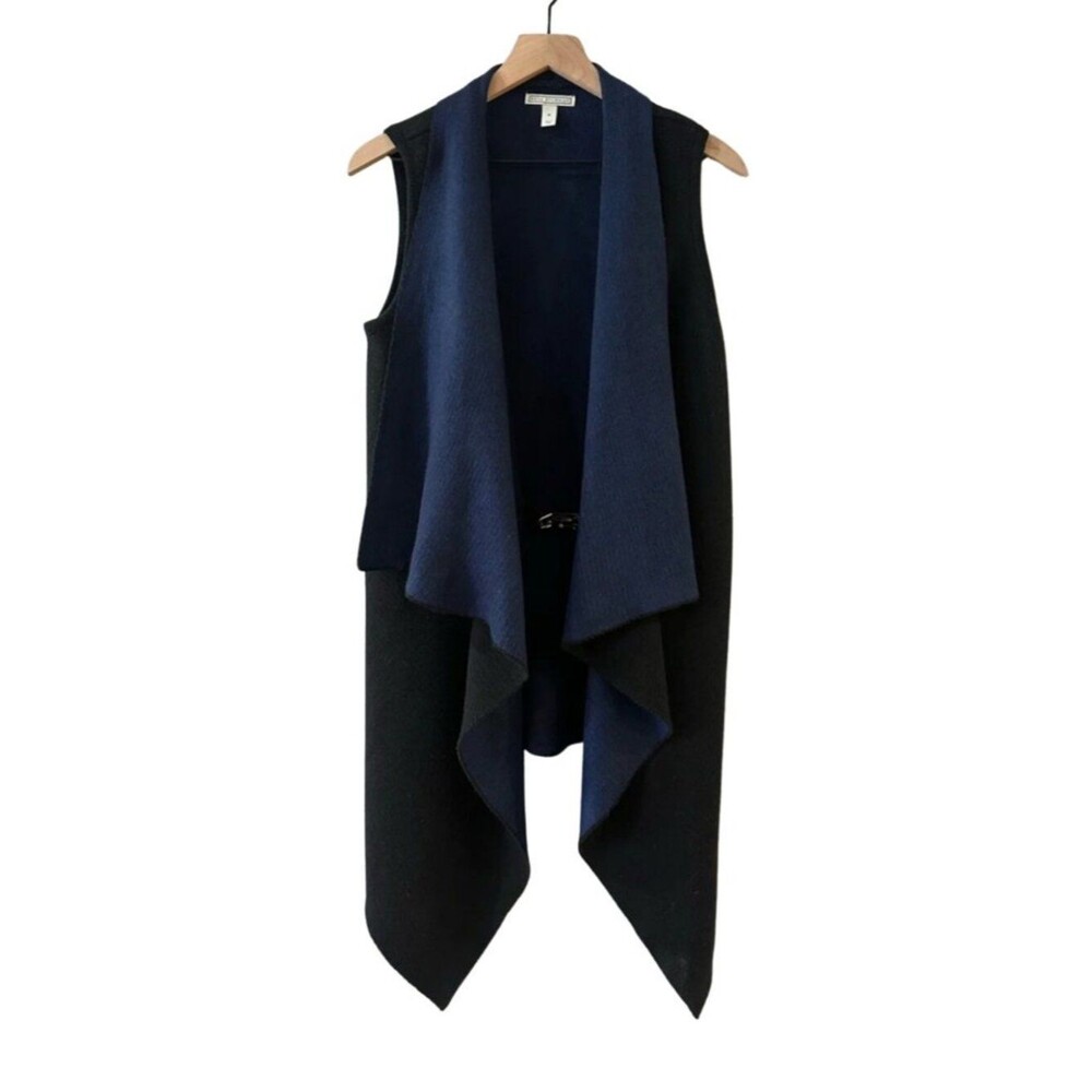 Dana Buchman Black & Navy Open Front Asymmetrical Vest - Wool Blend